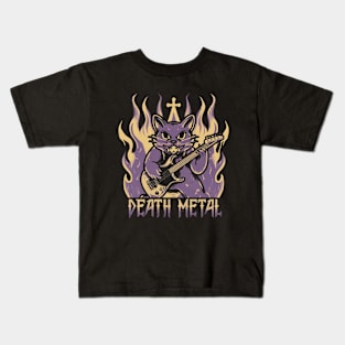 Death Metal Satanic Baphomet Cat playing guitar Kids T-Shirt